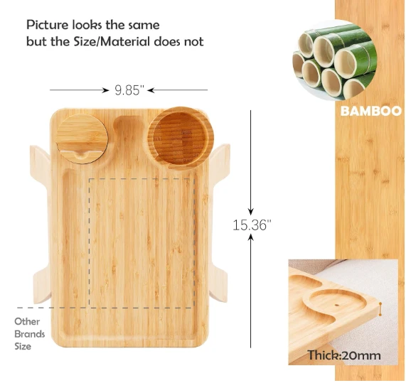 Bamboo Cup Holder Sofa Tray With 360°Rotated Phone Holder